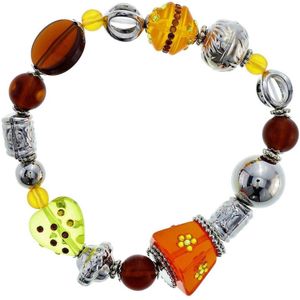Behave Elastische armband oranje met glaskralen