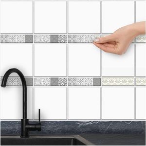 Zelfklevende Tegelstickers voor Badkamer, Keuken en Toilet - Krasbestendig en Verwijderbaar - Patchwork Set (5x20 cm, 16-delig)