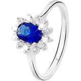 Lucardi Dames Zilveren ring met blauwe zirkonia - Ring - 925 Zilver - Zilverkleurig - 17 / 53 mm
