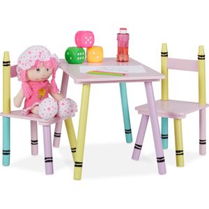 Relaxdays kindertafel en 2 stoeltjes - speeltafel hout - tekentafel kinderen - speelhoek