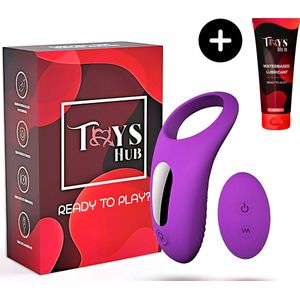 Toys Hub® Cockring Vibrerend met Glijmiddel - Afstandsbediending & Opbergzakje - Incl. E-BOOK - Met Clitoris Stimulator - 9 Vibraties - Siliconen - Sex Toys voor Koppels - Couples - Penisring - Man