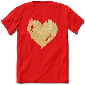 Valentijn Goud Hart T-Shirt | Grappig Valentijnsdag Cadeautje voor Hem en Haar | Dames - Heren - Unisex | Kleding Cadeau | - Rood - M