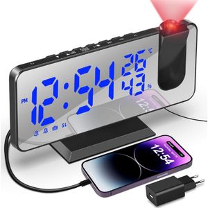 TADES® Wekkerradio Met Projectie - Wekkerradio - Projectiewekker - Klok Met Projectie - Projectie Wekker - Wekker Met Projectie Op Plafond - Digitale wekker - Wekker Met Projectieklok - Projectie Wekkers Digitaal