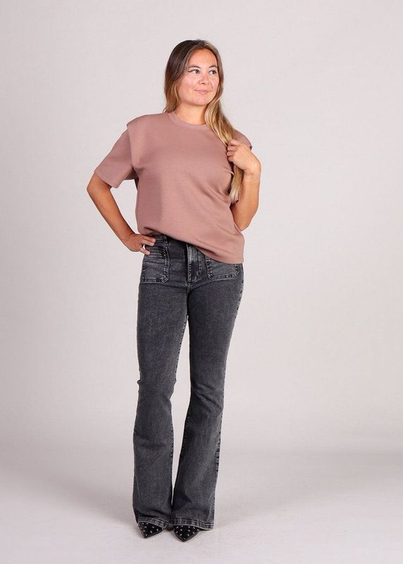 Homage to Denim - Jane Flared Jeans - Zwart Gewassen Denim - Met Zakken