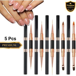 GUAPÀ® Nagel Penselen | 5 pcs Acryl, Gel & Nail Art Penselen | Duo Brushes Nails | Nail Art penselen | Nepnagels | Acrylic Nails | Builder Gel | Acryl Liquid | Acryl Penseel | Gel Penseel | Acryl Forms | 5 Duo Nagel Penselen Zwart
