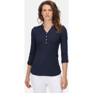 Het Regatta Fflur II T-shirt met omvouwbare mouwen - dames - V-hals - knopenlijst - Marine