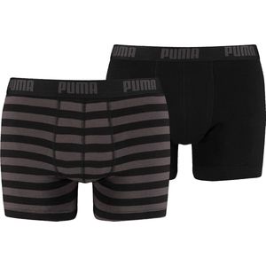 Puma - Stripe Boxer 2P - Gestreepte Boxers - S - Zwart