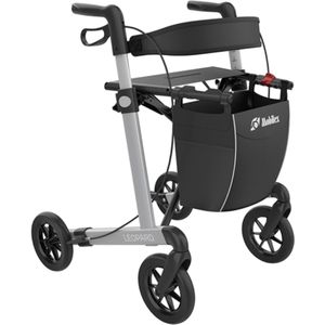 Mobilex Leopard - Lichtgewicht Rollator - Zilver - Zithoogte 62 cm - Opvouwbaar - Inclusief Tas en Rugband