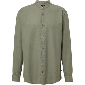 Overhemd - Lässiges Stehkragenhemd - Groen - Leinenmix
