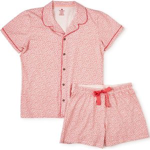 Little Label - klassieke zomer pyjama - roze luipaard - bio katoen - XS/34