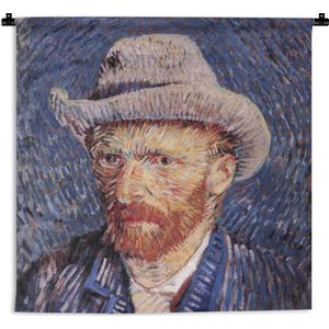 Wandkleed - Wanddoek - Zelfportret met grijze vilthoed - Vincent van Gogh - 60x60 cm - Wandtapijt