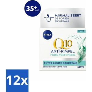 12 x NIVEA - Q10 POWER Dagcrème - Anti-Rimpel Gezichtscrème - Poriën Verfijnend - Voor gemengde tot vette huid - SPF 15 - 50 ml - Anti-rimpel Crème - Dagcrème - NIVEA Q10 - Poriën Verfijnende Crème - Vette Huid