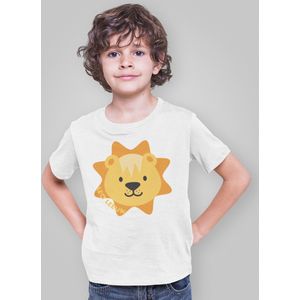 Kinder T-shirt Wit Leo Leeuw, maat 1-2 jaar