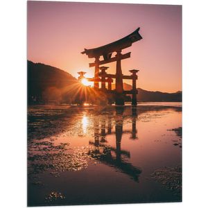 Vlag - Ondergaande Zon - Itsukushima Shrine Japan - 60x80 cm Foto op Polyester Vlag