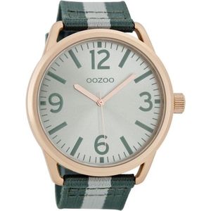 Rosé goudkleurige OOZOO horloge met groen/witte leren band - C7052