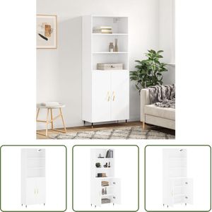 The Living Store Opbergkast - Hoge kast - Wit 69.5 x 34 x 180 cm - Duurzaam materiaal - voldoende opbergruimte - praktische deuren - metalen voeten - Montage vereist - Inclusief 1 x dressoir 1 x opzetkast - Legal Documents