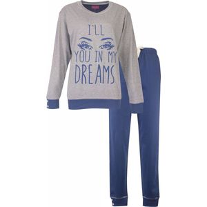 Irresistible Dames Pyjama - Katoen - Lange Mouwen - Grijs - Maat XL