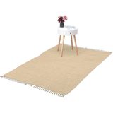 Relaxdays Vloerkleed katoen - karpet - tapijt -met franjes - diverse groottes - beige - 120x180cm