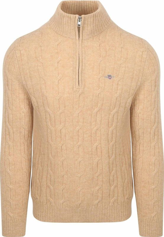 Gant - Half Zip - Beige - Lambswool Cable - Trui
