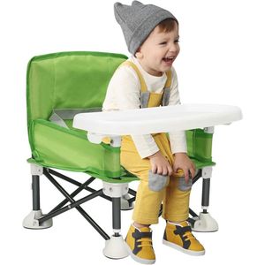 Opvouwbare babystoel voor 0-2 jaar - Draagbare zitverhoging met dubbel dienblad en veiligheidsgordel
