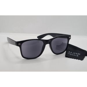 Unisex bril op sterkte +1,0 met etui en doekje, getinte grijze/zwarte lenzen, zwarte montuur / READING SUNGLASSES / lunette de lecture / Aland optiek / 010823