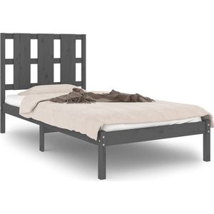 vidaXL - Bedframe - massief - grenenhout - grijs - 90x200 - cm