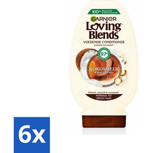 6 x Garnier Loving Blends Kokosmelk en Macadamia Conditioner 250 ml - Haar Conditioner - Kokosmelk Conditioner - Macadamia Conditioner - Droog Haar Conditioner - Voedende Conditioner