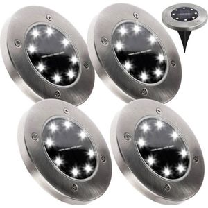 Solar 8 LED grondspot - 0,8 Watt - koud wit - schemersensor - set 4 stuks