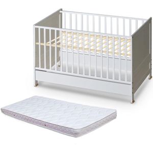 Babybed met matras en matrasbeschermer - bijzetbed voor baby - houten meegroeibed - 140 x 70 cm - wit - vier matrashoogteniveaus Kinderbed