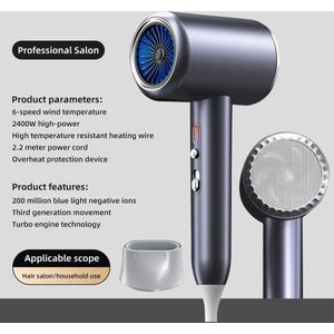 T&L Store® Föhn - 2400W - 6 Standen - Overhitting Bescherming Aanwezig - Turbo Motor Technology - 2.2m Kabel - 220v - Grijs