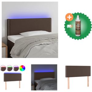 vidaXL Hoofdbord LED 100x5x78/88 cm kunstleer bruin - Bedonderdeel - Inclusief Houtreiniger en verfrisser