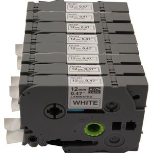 KATRIZ® huismerk label tape voor Brother TZe-231| GL-100/PT-1100CH/PT-1700/PT-H100/PT-D200 | Zwart op Wit | 12mm*8m | 8 stuks