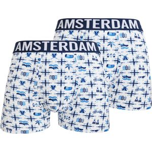Boxershort - Heren - 2 pack - Amsterdam - Delfts blauw / wit - XL