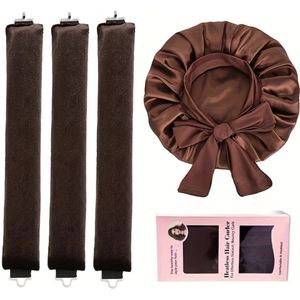 Bovista Zijden Slaapmuts - Satijnen Nachtmuts - Silk Bonnet - Sleep Cap - Haarverzorging - Satin - Verstelbaar - Voor Zacht & Stralend Haar - 4-Delige Set - Bruin