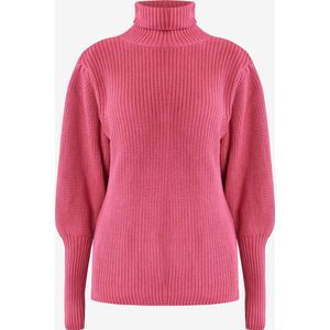 Gebreide Trui Puff Sleeve Dames - Fuchsia - Maat XS