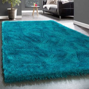 Paco Home Elegant Vloerkleed Shaggy Hoogpolig Effen Pluizig Glanzend Turkoois 160x230 cm