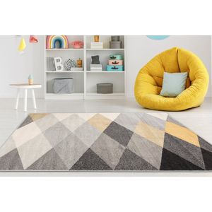 Mazovia Tapijt Grafiet Modern Figuren en Vormen - Woonkamer - Rechthoek Voeten Vloerverwarming OEKO-TEX® Certificaat - Grijs Geel - 160 x 220 cm