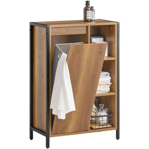 SoBuy BZR65-PF Badkamerkast - Wit - Hout - 3 Compartimenten en 1 Wasmand