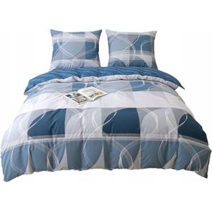 Nachtblauwe Geruite Katoen Satijn Dekbedovertrek Set 160x200cm