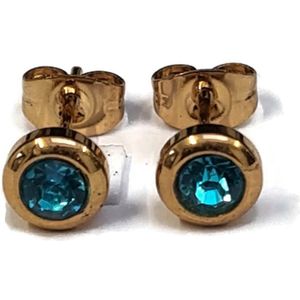 Aramat jewels ® - Ronde zweerknopjes zirkonia blauw goudkleurig chirurgisch staal 6mm