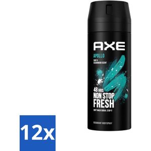 12 x Axe - Deodorant Bodyspray - 48hrs Fresh - Apollo - Sage & Cedarwoord - 150 ml - Deodorant - Axe Apollo - 48 Uur Bescherming - Frisheid - Geur