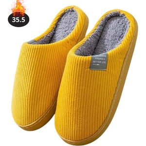 Nivard Warme Pantoffels - Sloffen - Slippers - Dames - Heren - Pluche - Maat 35.5 - Geel