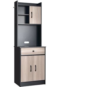 COSTWAY Keukenkast, buffetkast met lade, verstelbare planken en kabelgat, hoge kast keukenhout, grote open ruimte voor magnetron, vrijstaand, 60 x 40 x 180cm