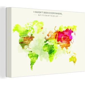 Canvas Wereldkaart - 120x80 - Wanddecoratie Wereldkaart - Kleuren - Verf