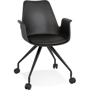 Alterego Zwarte bureaustoel op wieltjes met armleuningen 'SPLIT'