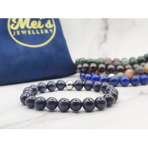 Mei's | Handmade Earth Stones | Polsmaat 16 cm / Blauwe Zandsteen / armband dames mannen / handgemaakte sieraad | Edelsteen / 316L Roestvrij Staal / Stainless Steel | Blauw