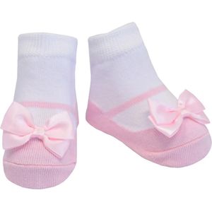 Festive roze sokjes voor baby meisje 0-12 maanden. Satijnen strikjes-Anti slip zooltjes-Kraamcadeau-Baby shower