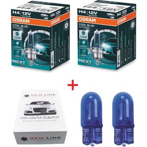 2x OEM Line T10 / W5W lampen + 2x H4 LED 5000K lookalike lampen Osram Cool Blue Intense (NEXT GEN) heldere extra witte licht tot 5000 Kelvin en Tot 100% meer helderheid lichtsterkte LED / Xenon Look Koplampen Auto lampen set Dimlicht / Grootlicht