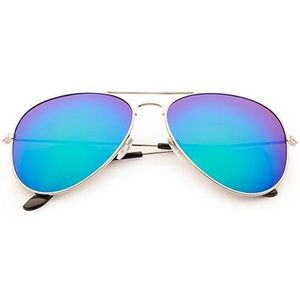 Freaky Glasses® – Piloten Bril - Festival Bril – Rave Zonnebril – Dames – Heren - Zilver - Blauw Groene Spiegellenzen