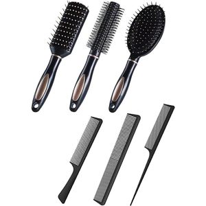 6 Piece Haarborstel Set - Meerdere Stijlen - Kam en Borstel - Voor Vrouwen en Mannen - Thuisgebruik en Reizen - Inclusief Krulborstel en Ronde Borstel Set